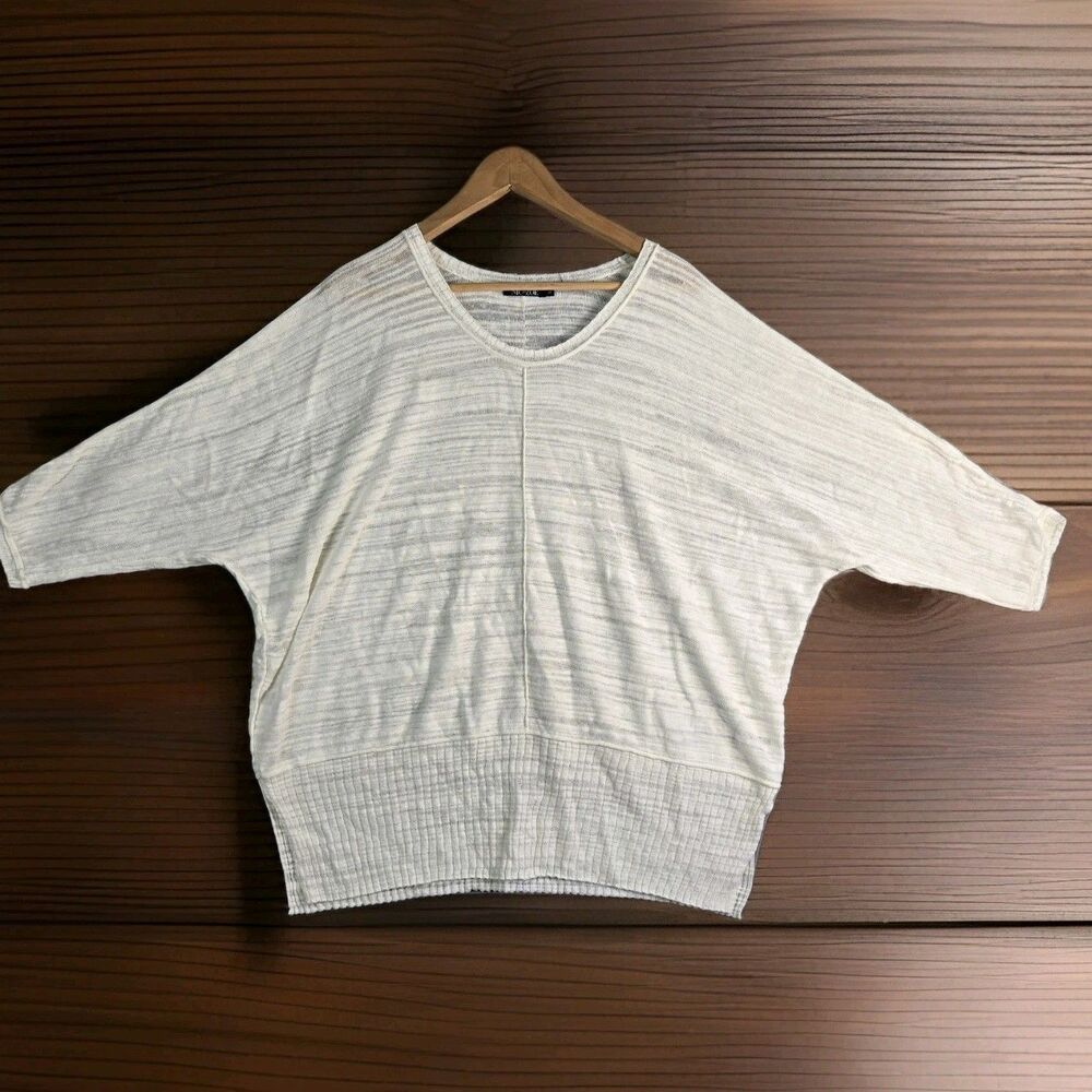 Nic & Zoe White Sheer Knit Top Womens Size XL Classy Preppy Acedemia Linen NWT